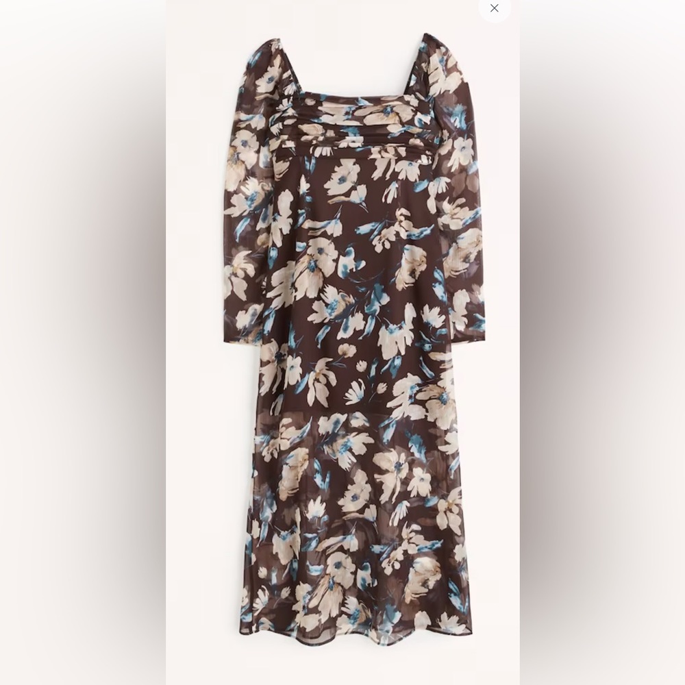Abercrombie & Fitch Dress | Long-Sleeve Ruched Bodice Midi Dress (XL)